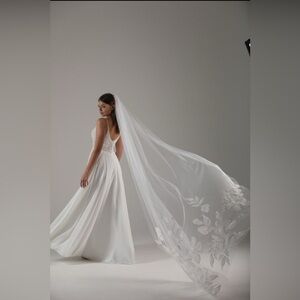 Ivory Cathedral Length Embroidery Veil Custom, large flowers